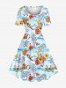 Coconut Tree Pineapple Hibiscus Flower Sea Sailboat Print Hawaii A Line Dress -  