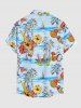Coconut Tree Pineapple Hibiscus Flower Sea Sailboat Print Hawaii Button Pocket Shirt For Men -  