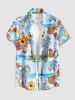 Coconut Tree Pineapple Hibiscus Flower Sea Sailboat Print Hawaii Button Pocket Shirt For Men -  