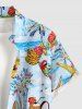 Coconut Tree Pineapple Hibiscus Flower Sea Sailboat Print Hawaii Button Pocket Shirt For Men -  