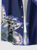 Flower Print Hawaii Button Pocket Shirt For Men - Bleu profond 4XL