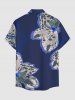 Flower Print Hawaii Button Pocket Shirt For Men - Bleu profond 4XL