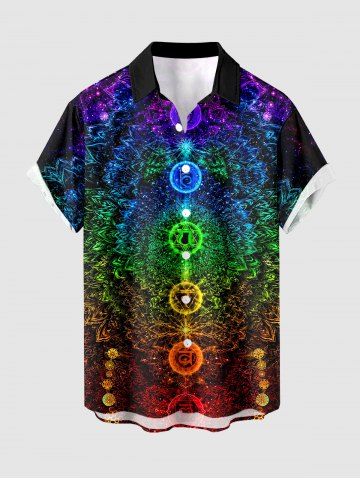 Galaxy Glitter 3D Ombre Print Buttons Pocket Hawaii Shirt For Men - PURPLE - 5XL