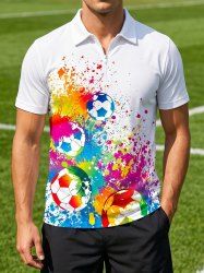 Colorful Painting Splatter Football Print Hawaii Zipper Polo Shirt For Men -  