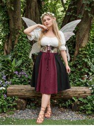 Robe grande taille style Renaissance médiévale à lacets, œillets, corset à volants et bordure en dentelle - Multi-F L | US 12