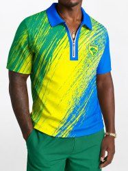 Polo zippé homme imprimé motifs couleurs du drapeau national pour match de football - Bleu 5XL