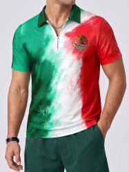 National Flag Color Style Print Football Match Zipper Polo Shirt For Men -  