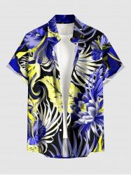 Hibiscus Flower Tropical Leaf Print Buttons Pocket Hawaii Shirt For Men -  4XL