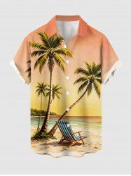 Coconut Tree Seascape Chair Ombre Print Buttons Pocket Hawaii Shirt For Men -  