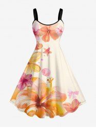 Hibiscus Flower Shell Print Hawaii A Line Dress -  