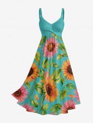 Sunflower Leaf Print Hawaii Twist A Line Dress -  
