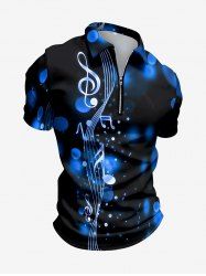 Ombre Light Spot Music Symbol Print Hawaii Zipper Polo Shirt For Men -  