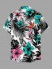 Hibiscus Flower Tropical Leaf Print Buttons Pocket Hawaii Shirt For Men - Turquoise Foncée 4XL