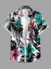 Hibiscus Flower Tropical Leaf Print Buttons Pocket Hawaii Shirt For Men - Turquoise Foncée 4XL