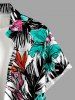 Hibiscus Flower Tropical Leaf Print Buttons Pocket Hawaii Shirt For Men - Turquoise Foncée 4XL