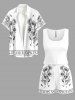 Daisy Flower Leaf Print Cinched Hawaii Romper -  
