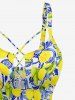 Maillot de bain tankini à panneau lacé, imprimé corde feuille de citron - Jaune M