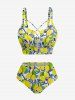 Maillot de bain tankini à imprimé feuille de citron et corde, panneaux lacés - Jaune 4X