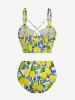 Maillot de bain tankini à imprimé feuille de citron et corde, panneaux lacés - Jaune 4X