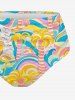 Coconut Tree Sea Waves Bird Print Hawaii Lace Up Tankini Swimsuit (Adjustable Shoulder Strap) - Jaune L