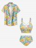 Coconut Tree Sea Waves Bird Print Hawaii Lace Up Tankini Swimsuit (Adjustable Shoulder Strap) - Jaune L