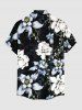 Chemise hawaïenne pour homme à imprimé feuilles et fleurs, avec boutons et poche - Noir 4XL