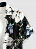 Chemise hawaïenne pour homme à imprimé feuilles et fleurs, avec boutons et poche - Noir 4XL