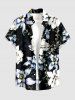 Chemise hawaïenne pour homme à imprimé feuilles et fleurs, avec boutons et poche - Noir 4XL