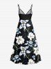 Robe camisole portefeuille Hawaii à imprimé fleurs et feuilles - Noir L