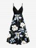 Robe camisole portefeuille à imprimé fleurs et feuilles Hawaii - Noir 1X