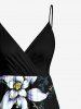 Robe camisole portefeuille Hawaii à imprimé fleurs et feuilles - Noir L