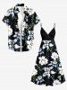 Robe camisole portefeuille Hawaii à imprimé fleurs et feuilles - Noir L