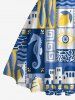 Robe trapèze Hawaii à imprimé poisson corail et bloc de couleur, halter à bretelles croisées - Bleu XXL