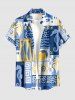 Fish Coral Colorblock Print Hawaii Button Pocket Shirt For Men -  