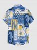 Fish Coral Colorblock Print Hawaii Button Pocket Shirt For Men -  