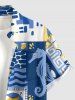 Fish Coral Colorblock Print Hawaii Button Pocket Shirt For Men -  