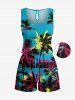 Combinaison Hawaï ceinturée à imprimé cocotier et paysage marin - Turquoise Foncée XXS