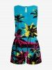 Coconut Tree Seascape Print Cinched Hawaii Romper -  