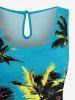 Coconut Tree Seascape Print Cinched Hawaii Romper -  