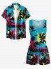 Coconut Tree Seascape Print Cinched Hawaii Romper -  