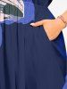 Robe midi A-line à imprimé fleuri Hawaii avec poches fendues - Bleu profond XXS