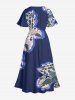 Robe midi A-line à imprimé fleuri Hawaii avec poches fendues - Bleu profond XXS