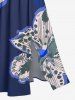 Robe midi A-line à imprimé fleuri Hawaii avec poches fendues - Bleu profond XXS
