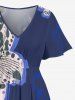 Robe midi A-line à imprimé fleuri Hawaii avec poches fendues - Bleu profond XXS