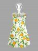 Orange Leaf Print Halter Hawaii Mini Dress -  