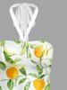 Orange Leaf Print Halter Hawaii Mini Dress -  