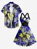 Robe débardeur Hawaï à imprimé fleur d'hibiscus et feuilles tropicales, avec bretelles croisées et nœud -  XS