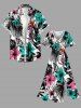Hibiscus Flower Tropical Leaf Print Split Hawaii Midi Dress -  