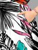 Hibiscus Flower Tropical Leaf Print Split Hawaii Midi Dress -  