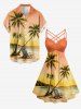 Robe Hawaii à motif Cocotier, Paysage Marin et Chaise, imprimé ombré, froncé, bretelles entrecroisées en treillis - orange clair 1X